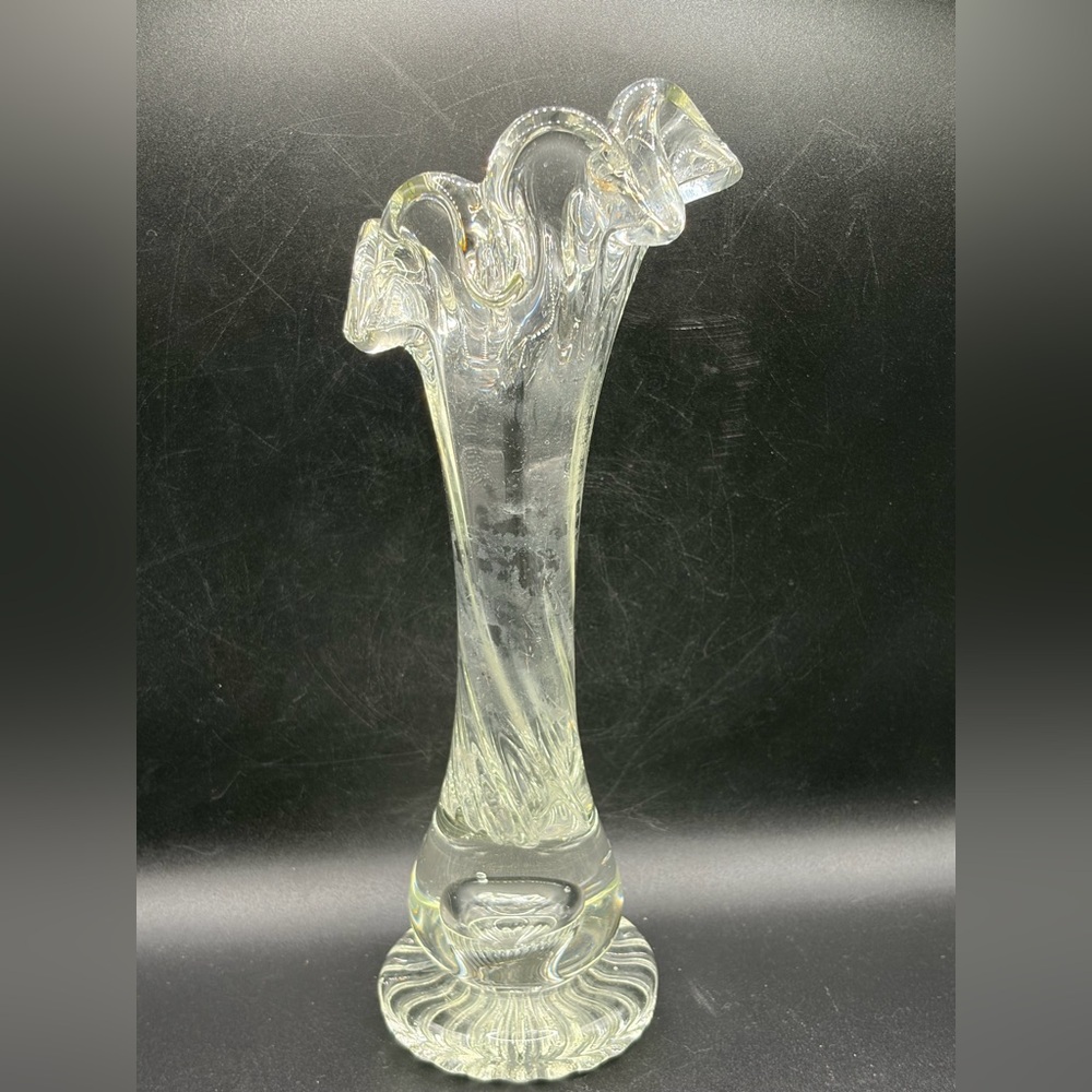 Vintage Mid Century Swung Glass Vase Chunky Ruffled Thick Walled Vessel Decor - Picture 8 of 14